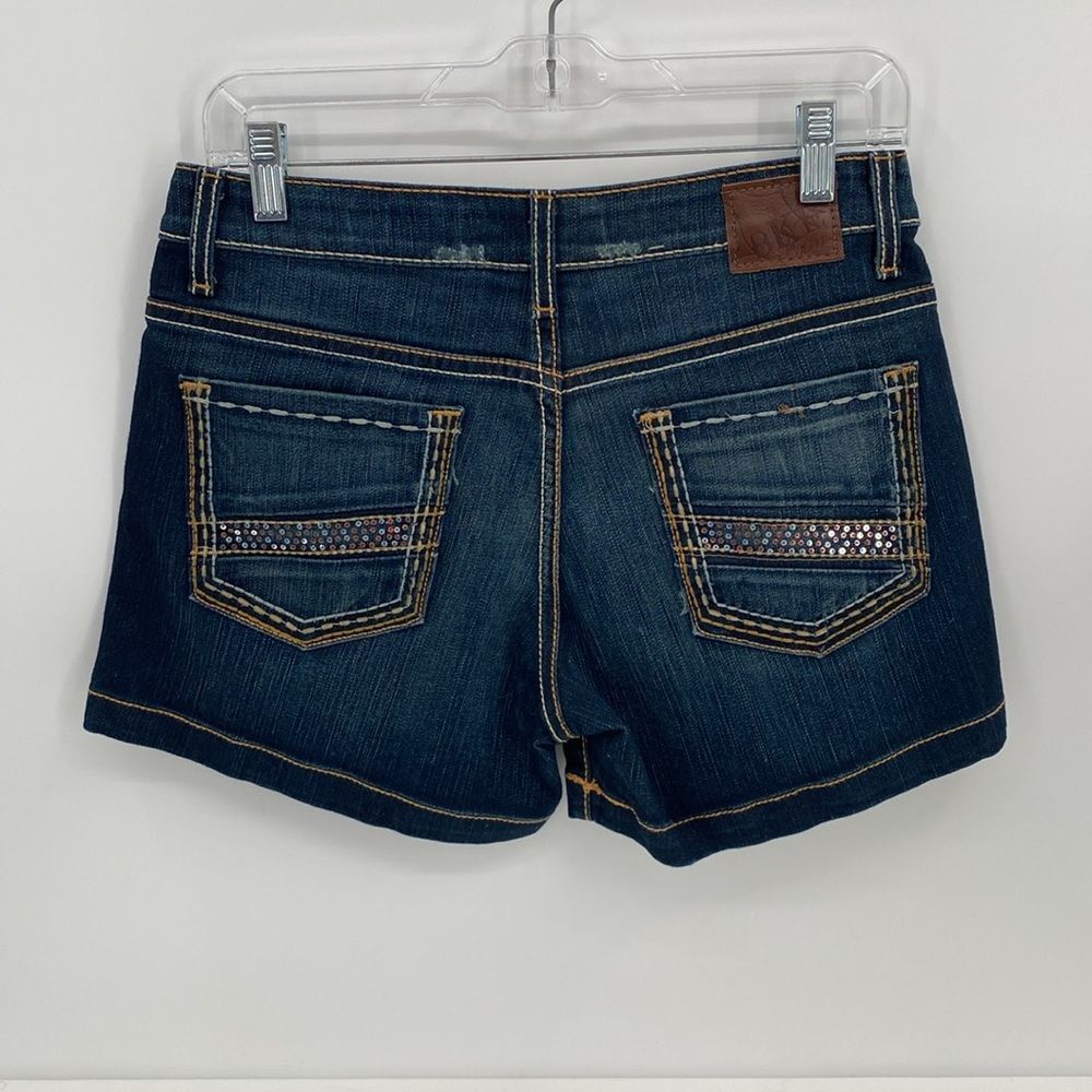 BKE Denim Payton Dark Wash Jean Shorts Whiskering Beaded Pockets Women's 28 - Picture 4 of 10